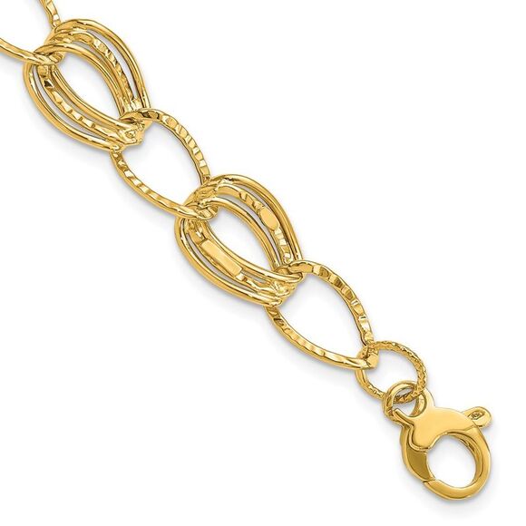 Kazi Luxury 14k Yellow Gold Polished and Textured Hollow w/1 in ext. Bracelet